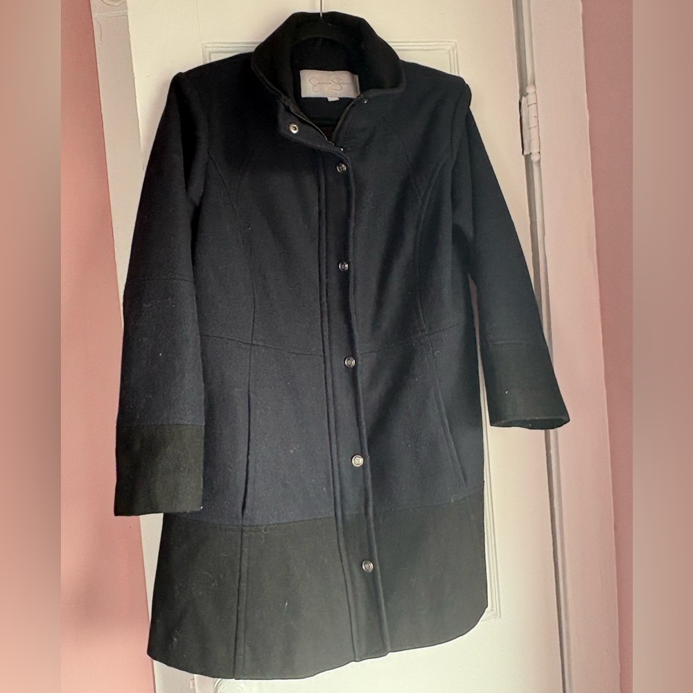 Jessica Simpson Navy Wool Blend Coat Snap Front Tailored Plus Size 1X